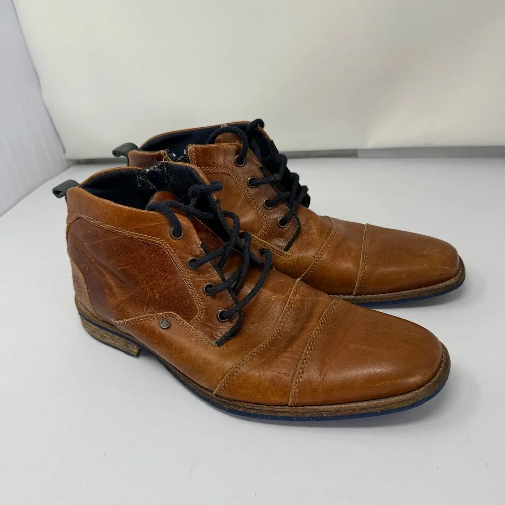 Bullboxer Mens 9 Brown Leather Cap Toe Side Zip Ankle Boots Rugged Casual Dress